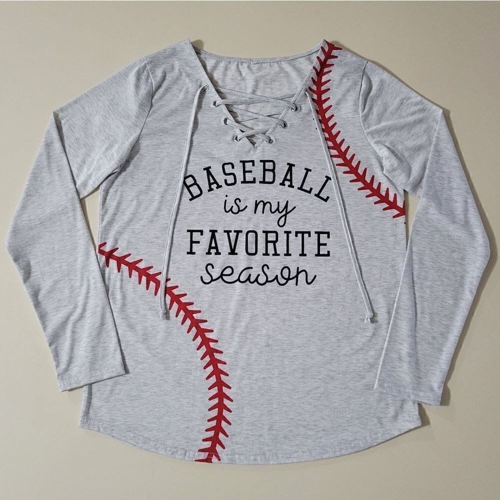 Women's Baseball is my Favorite Season V-neck Lace-up Long Sleeve Pullover Top